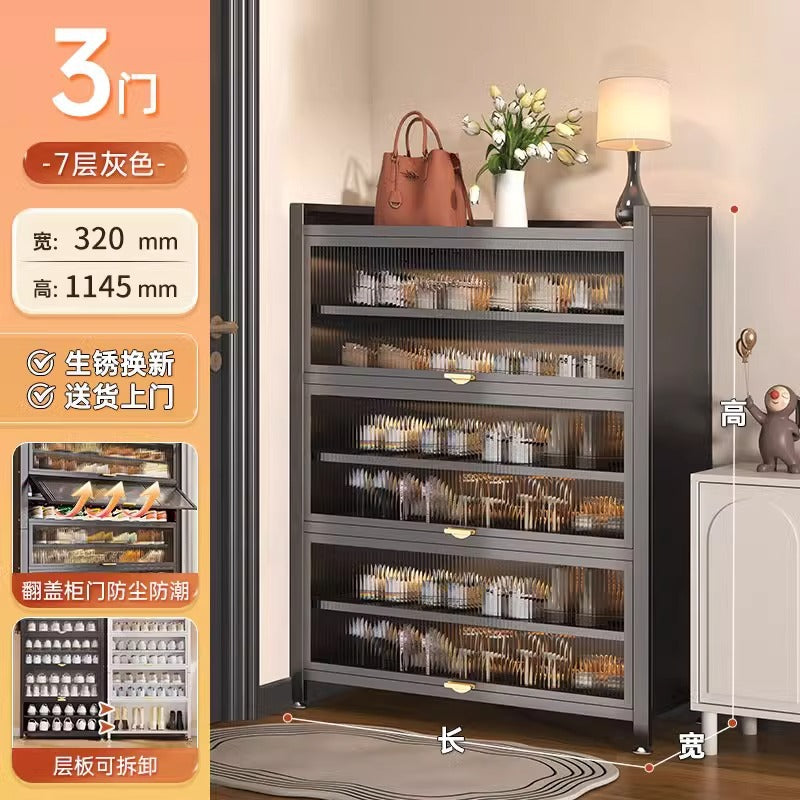 Steel shoe cabinet for home, entryway, and hallway - large capacity, floor-standing, dustproof, multi-functional storage shoe rack