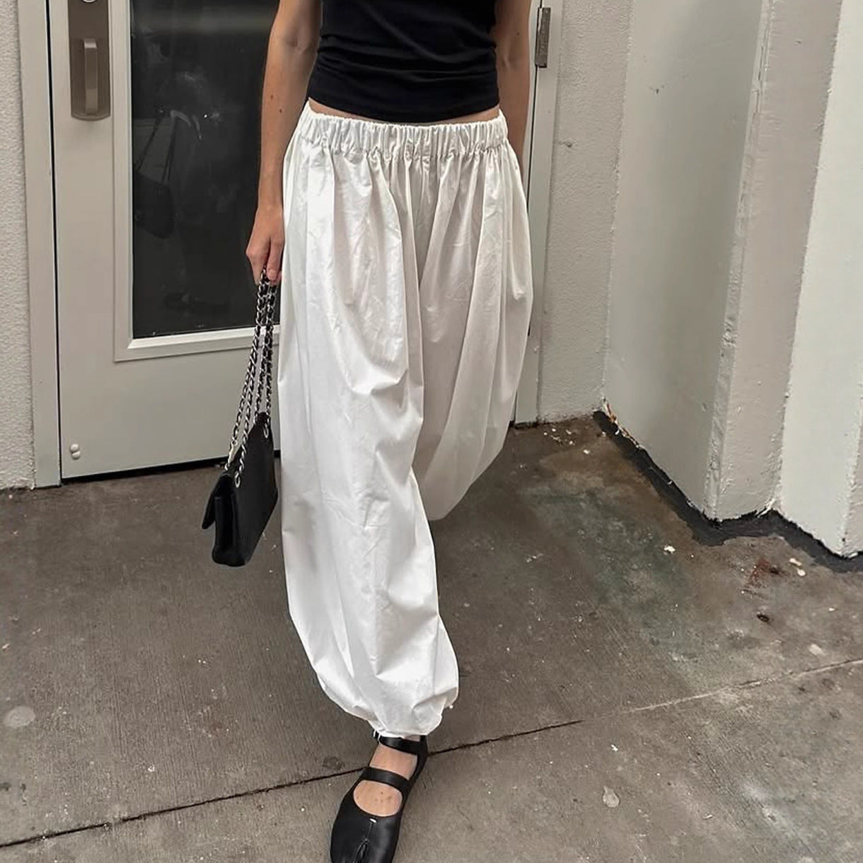 2025 autumn new street white bud casual trousers women's  European and American thin high-waisted yoga balloon trousers