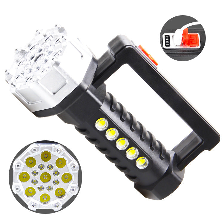 Cross-border new portable flashlight strong light USB charging COB household light outdoor lighting emergency LED flashlight