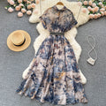 Palace style frenchniche styleeleganteleganceprintingdress women's summernew arrival waist slimming look gentle style long skirt
