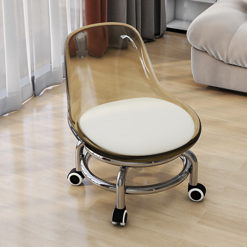 Influencer-approved rolling stool: the perfect low seat for baby care, featuring acrylic transparent design for toddlers learning to walk