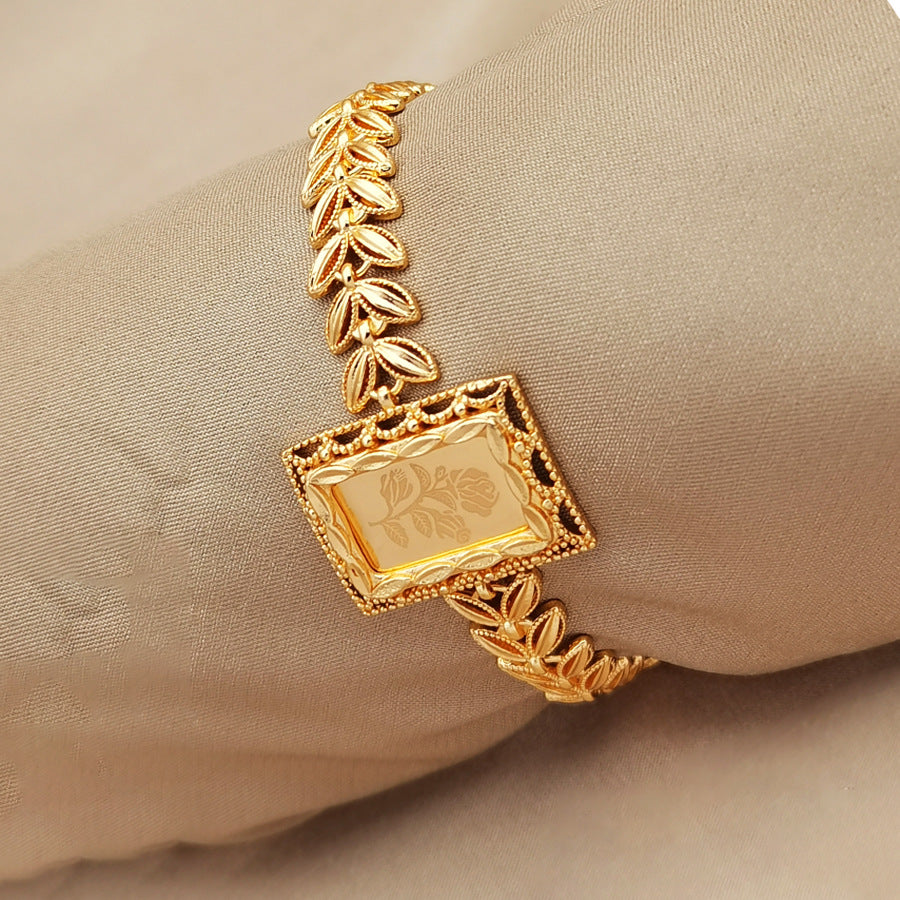 Vintage-inspired rose pattern square pendant bracelet, perfect for women's holiday parties, bridal showers, and weddings