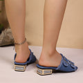 Export 2026new arrivalplus size medium heel denim belt buckle slip-on sandals women's summer outwearslipper