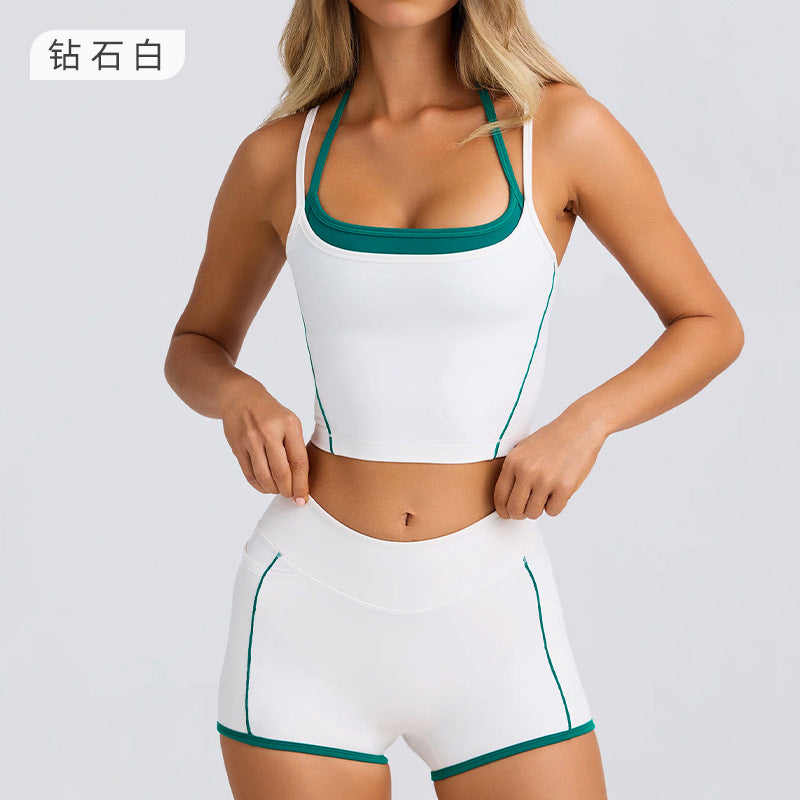 Sports bra tank top shorts camisole bra beautiful back pilates compression high elastic fitness running yoga set