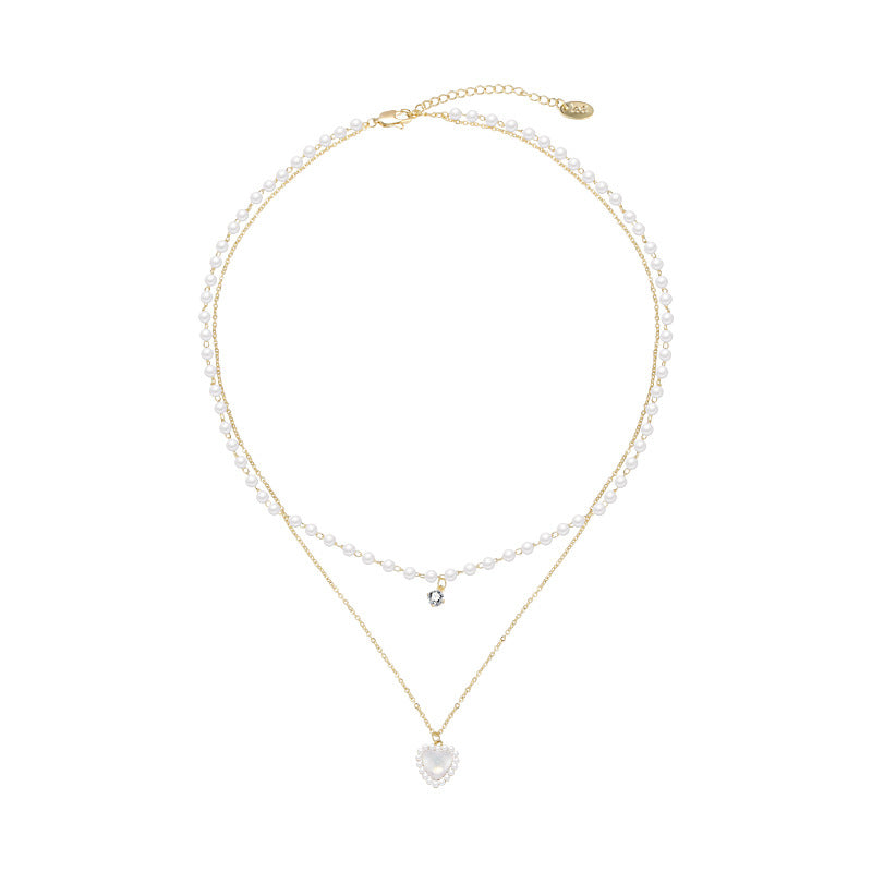 Summer pearl double-layer heart necklace for women - lightweight luxury design, unique layering, choker necklace, trending luxury style