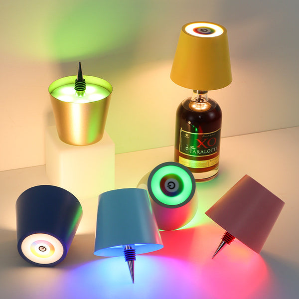 Cross-border exclusive supply of RGB plug-in wine bottle lamp metal wine bottle table lamp rechargeable LED luminous table lamp manufacturers wholesale