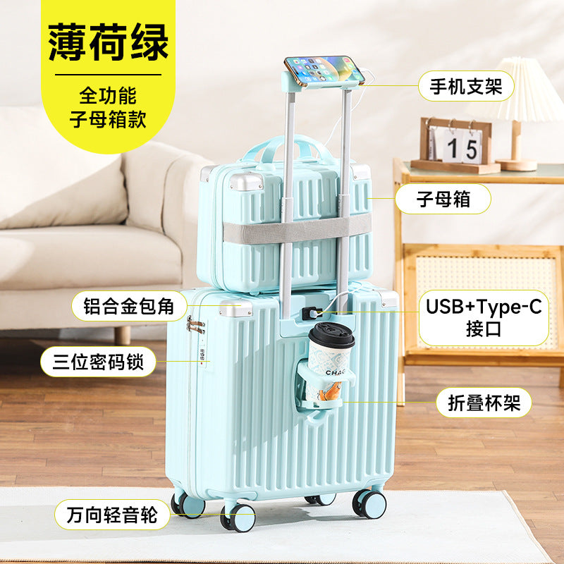 New multi-functional small and lightweight child and mother box universal wheel boarding case 18-inch password box strong and durable trolley case