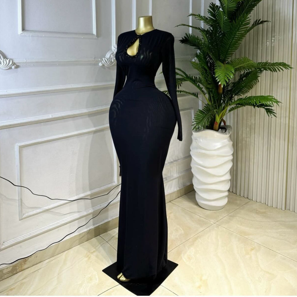 European and american cross-border women's fashion:  summer new arrivals - sexy and elegant cutout round neck rhinestone embellished bodycon mini dress