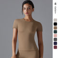 New solid color double-sided brushed high-stretch tight-fitting breathable yoga top - short sleeve activewear running fitness yoga t-shirt