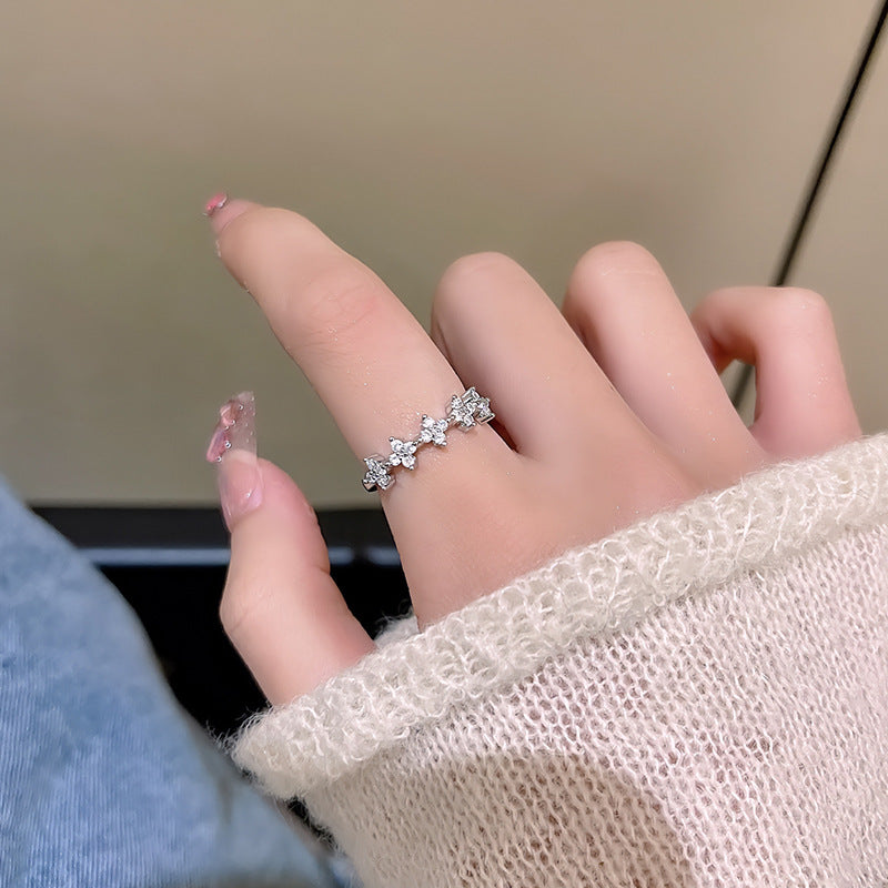Flower ring female ins trendy fashion stylishaccessible luxuryniche style exquisite design open index finger cold style hand jewelry