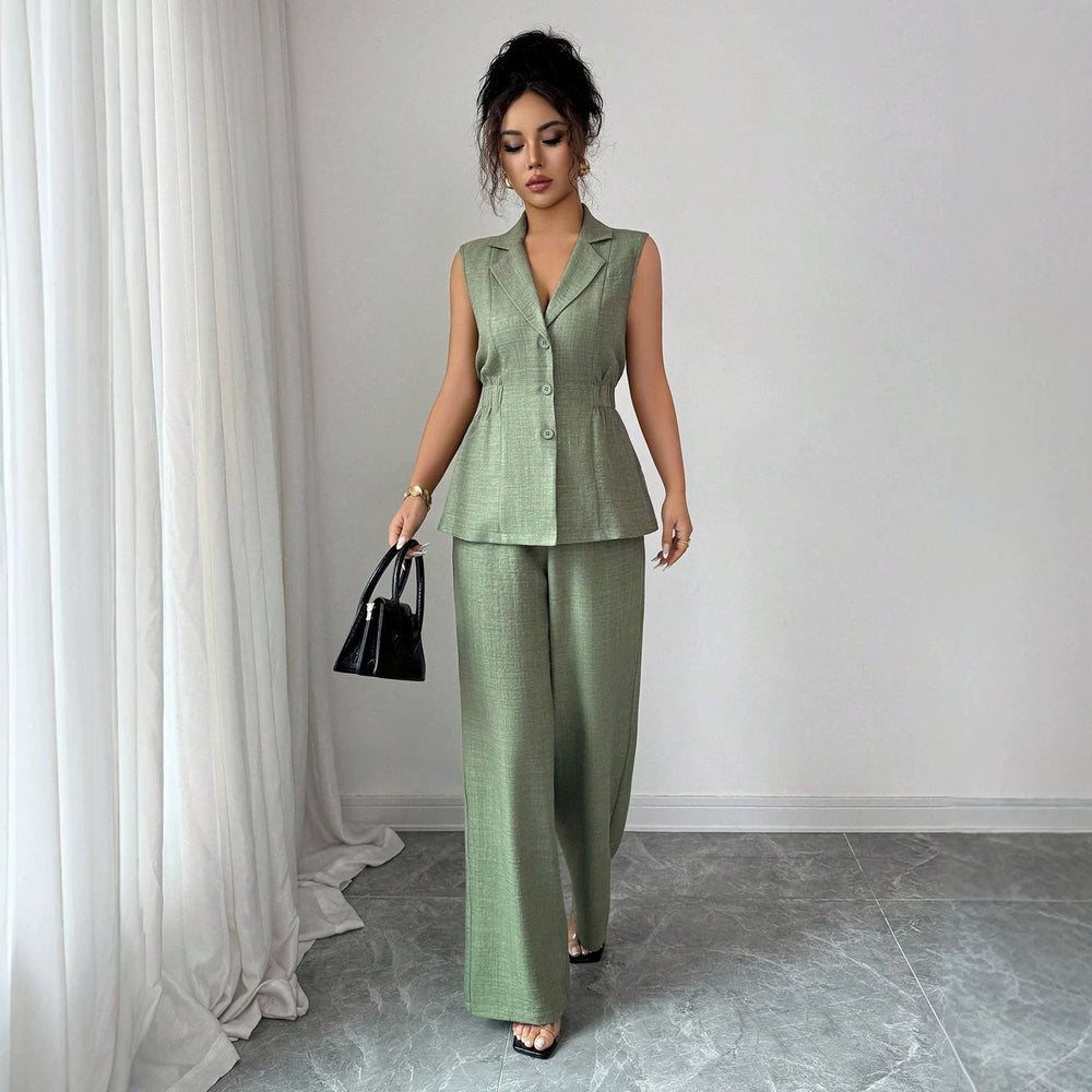 fashionsummernew arrival waist vest wide-leg pants suit suit collar casualwork clothingtwo-piece set