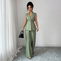 fashionsummernew arrival waist vest wide-leg pants suit suit collar casualwork clothingtwo-piece set