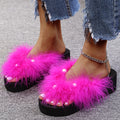 Summernew arrivalplatform shoes bottom real hair feather slippers k-stylethick soleflats flip flops wedge heel women's sandals wholesale