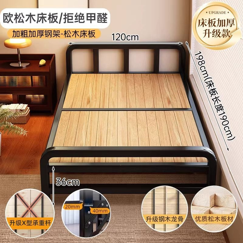 Solid wood folding bed single bed home hard board bed simple patchwork bed iron steel wood bed adult bed