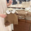 Girls' outfit  korean style kt cat knitted cardigan with peter pan collar plaid vest dress two-piece trendy set