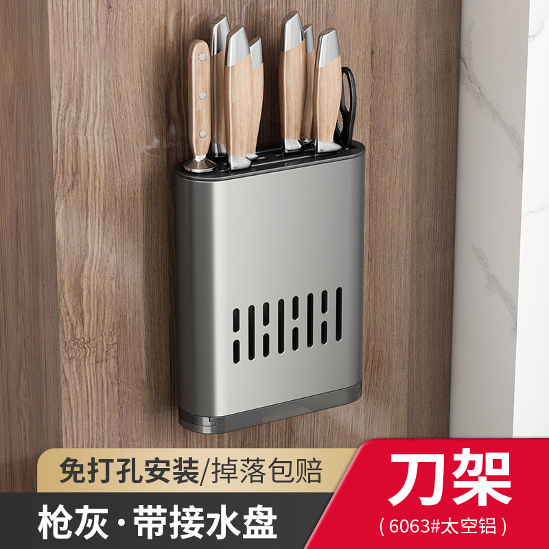 White kitchen knife holder, chopstick cartridge, shelf, no punching, wall-mounted chopstick basket, vegetable knives, spoons, knife holder, storage box.