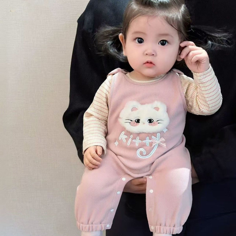 Spring overalls for young babies: stylish spring outfit set for one-year-old girls - trendy pants and spring apparel for infants and toddlers