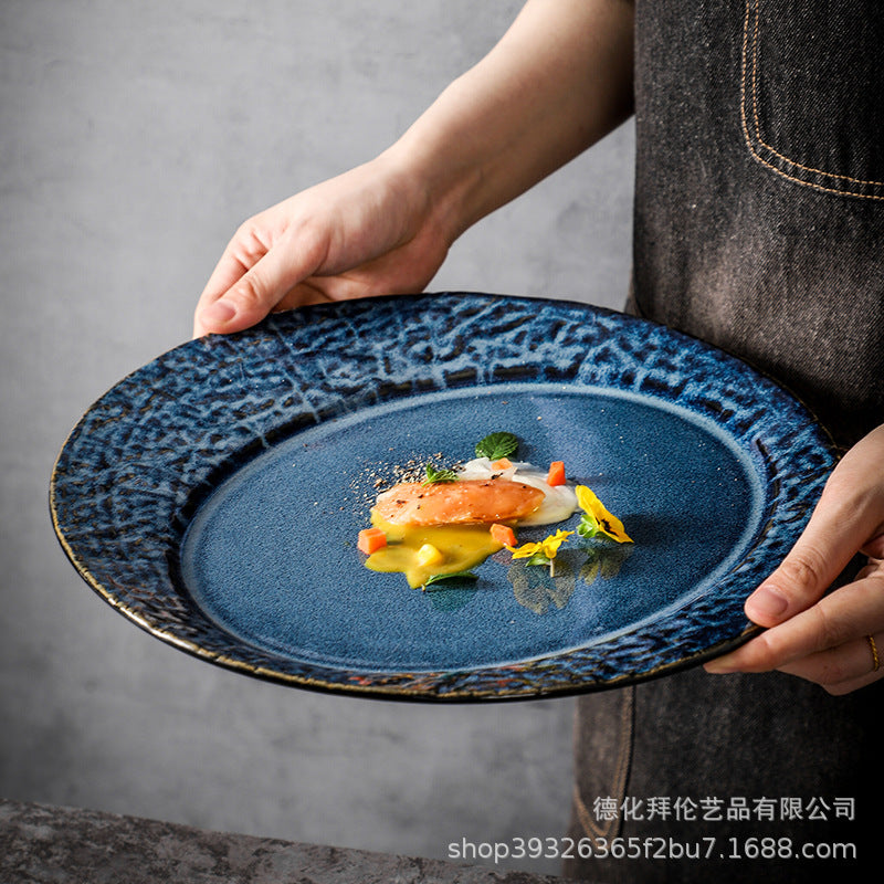 High-style embossed creative western dinner plate, ceramic steak plate, dessert platter, unique and trendy "ins" style, kiln-fired household dinner plate