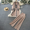 Lazy style knittingcardiganloose pantstwo-piece setfemaleautumwork clothingslimming looksuitsweaterthree-piece set
