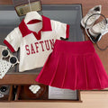 Girls' summer outfit set  new children's short-sleeve t-shirt pleated skirt two-piece set baby girl skort