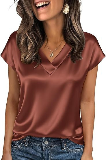 Women's satin t-shirt - spring/summer new arrivals -  us & european style - solid color business v-neck casual pullover top