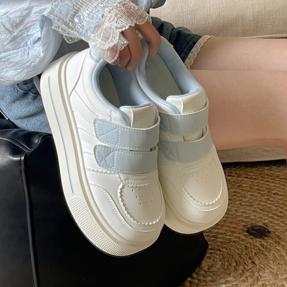 Velcro heightening student white shoes women's 2026new arrivalspringthick sole sneakers ins trendy niche style bread shoes