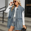 Fashion cross-border trade women's clothing  independent station new washed loose flap pocket pants denim vest waistcoat tops