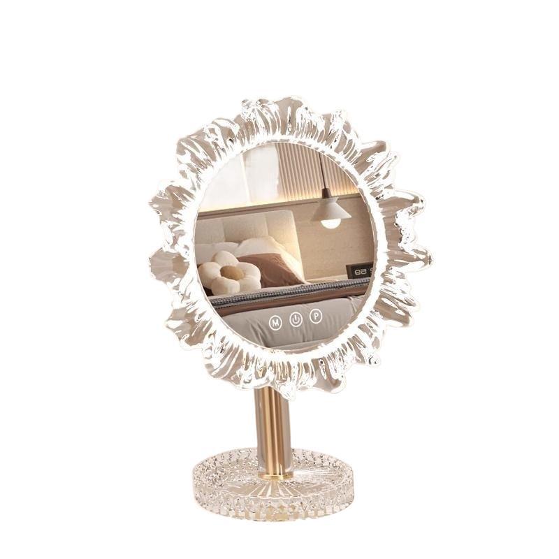 Crystal smart acrylic base makeup mirror with led light - desktop vanity mirror for bedroom
