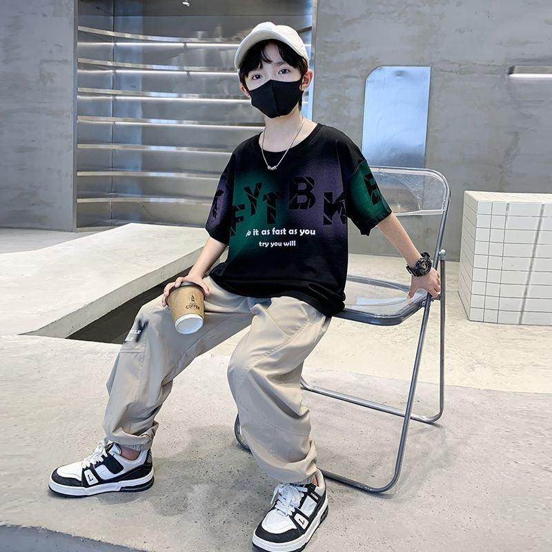 Student casual short-sleeve sports set -  summer new korean style trendy handsome boy's two-piece outfit