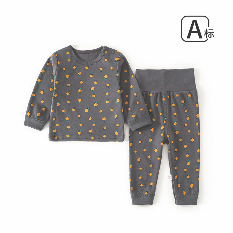 Cotton baby underwear set - high-waisted, belly-supporting, spring/autumn style - pajamas, loungewear, base layer, long johns
