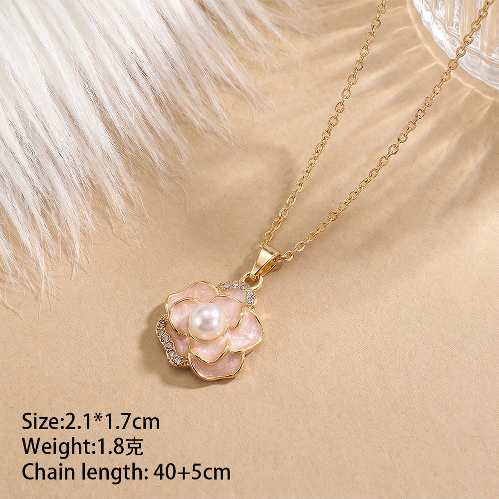 European and american hot-selling fashion zircon pearl necklace for women, lightweight luxury, niche, versatile, elegant, fashionable titanium steel clavicle chain jewelry