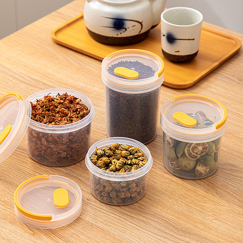 Kitchen plastic transparent grain jar fresh-keeping spices scented tea tangerine peel sealed jar food grade portable round storage box