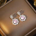 Tz-8040 silver pink zirconium flower earrings