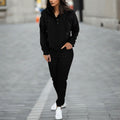 cross-border  women's solid color hooded long sleeve sweatshirt & fashionable tapered leg pants two-piece set