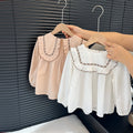 Girls' korean style all-season fashionable and versatile two-tone embroidered floral shirt - trendy, popular, and refreshing top