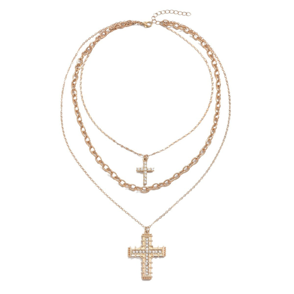 European and american cross-border fashion trend double-layer cross pendant necklace - unique design, sweet & cool, diamond-studded creative clavicle chain