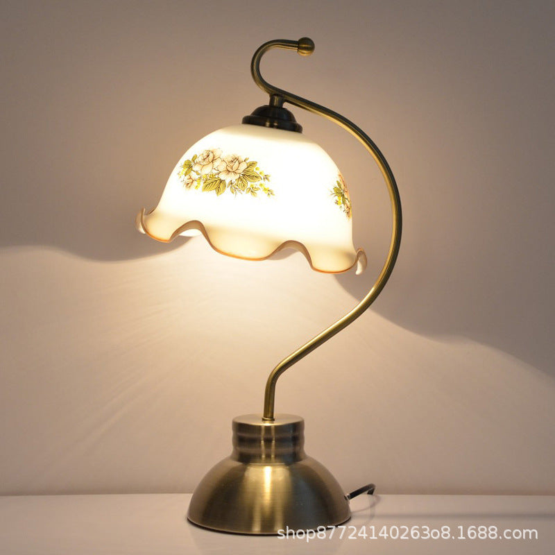 American retro table lamp - bedroom bedside lamp - neoclassical, country, and republic era style - office desk lamp - glass european style - remote control dimming