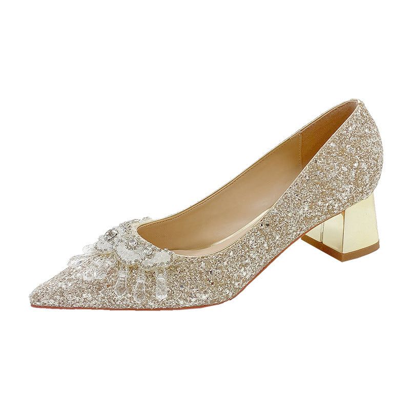 Pointed-toe wedding shoes for women, new 2023 collection: bridal shoes, suitable for everyday wear, bridesmaid shoes, french crystal shoes