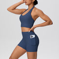 New women's solid color brushed halter tank top and pocket shorts yoga set - two-piece activewear workout outfit