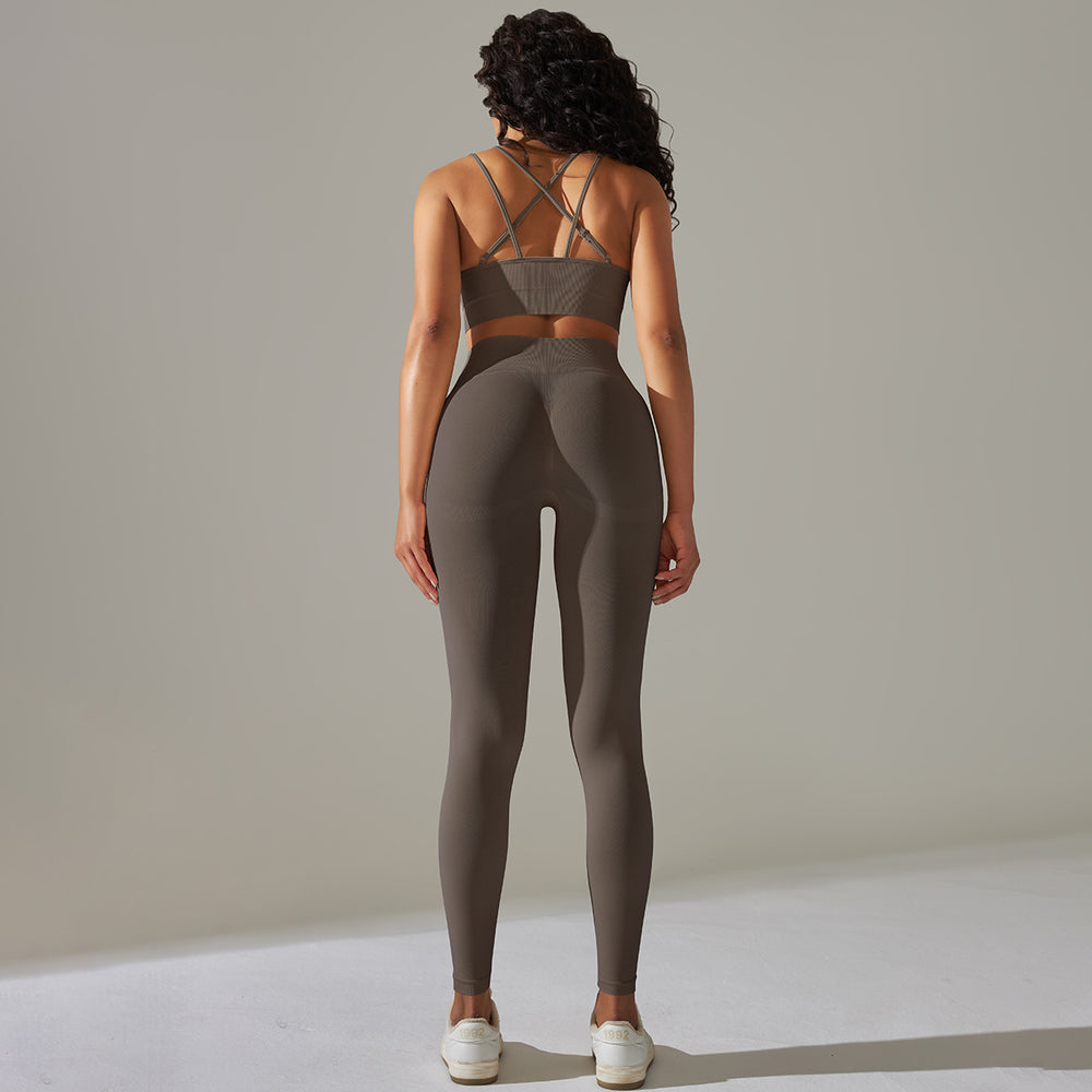 fashion seamless tight back sports intimates breathable high elastic yoga suit running fitness two-piece set
