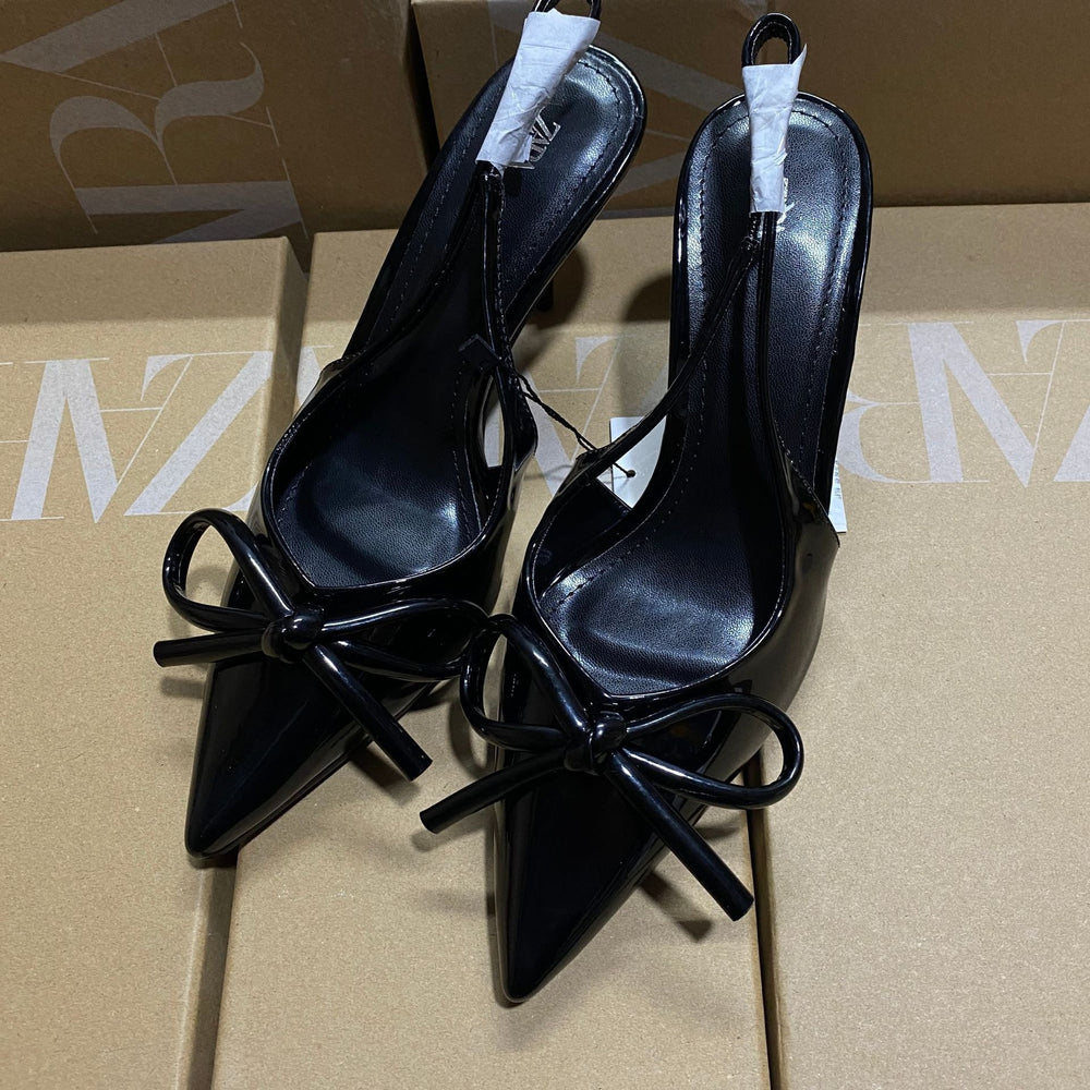 Fashionnew arrival back hollow flats women's stiletto pumps pointed toe one-word buckle sandals spring & fall socialite bows