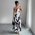 foreign trade  summer new european and american style geometric printing vacation sexy suspender skirt side slit one-step skirt