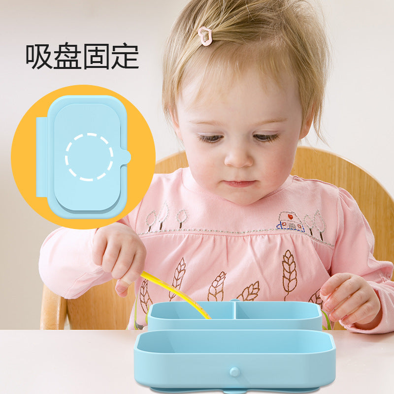 Large-capacity silicone grid lunch box Student lunch bento box with suction cup Portable dinner plate lunch box Sealed fresh-keeping box