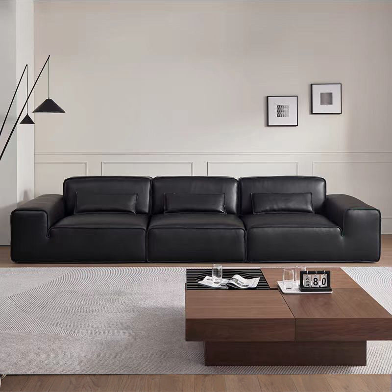 Italian normcore summer picture full leather sofa big black cow straight row house tofu block large flat floor living room sofa