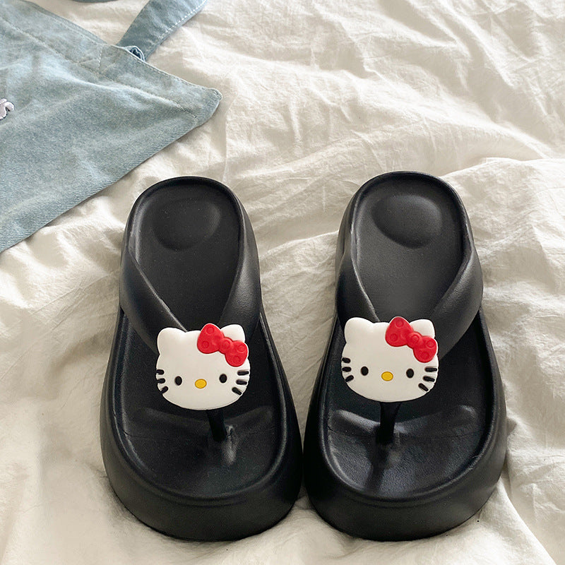 Flip-flops cute cartoon kitty outer fashion beach shoes neutral hong kong style popular flip-flops non-slipthick sole slippers
