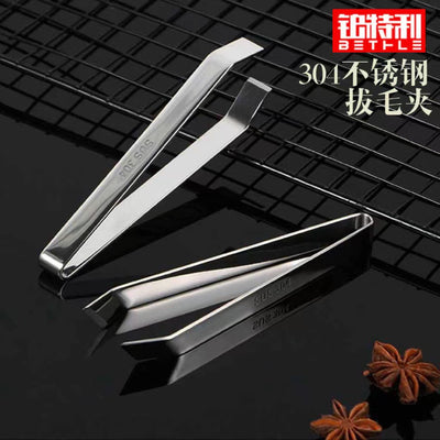 304 stainless steel slant tip tweezers - multi-purpose kitchen tool for removing hair, feathers, and fish bones. also available in 430 stainless steel flat tip tweezers