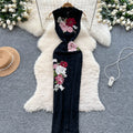 New chinese retroelegancecheongsam women's summersense of designheavy industryembroider waist silm sleevelesslacedress