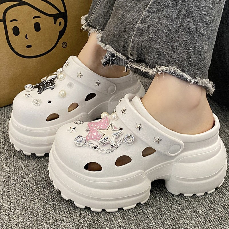 10cm thick sole eva clogs women's outwear heightened toe slippers women's new high heels women's sandals beach shoes