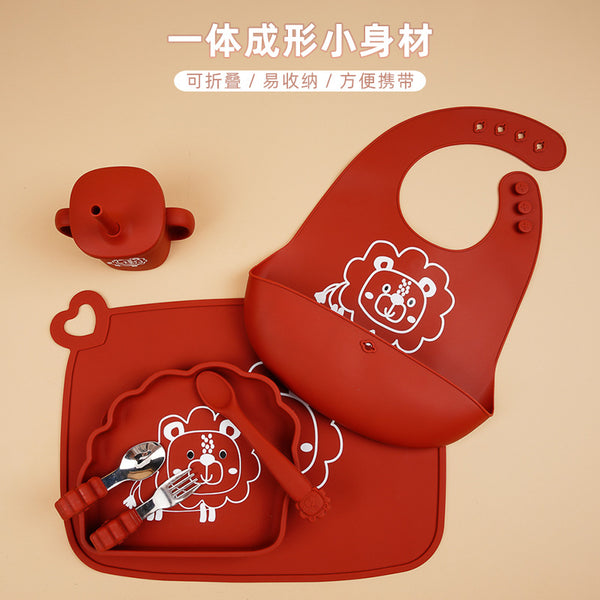 Wholesale set Food grade silicone children's plate set Baby complementary food bowl Plate fork spoon Silicone mother and baby products