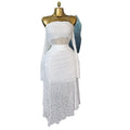 European and american cross-border women's fashion  autumn new arrival: elegant one-shoulder long sleeve hollow-out lace top and midi skirt set